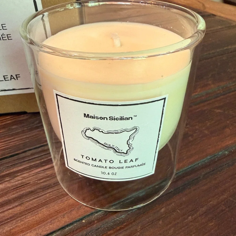 Maison Sicilian Tomato Leaf Scented Candle 10.6 oz Wood Lid NEW